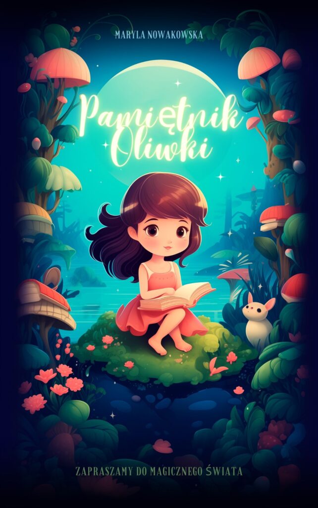 Na wysepce siedzi dziewczynka, a ręce trzyma otwarty pamiętnik